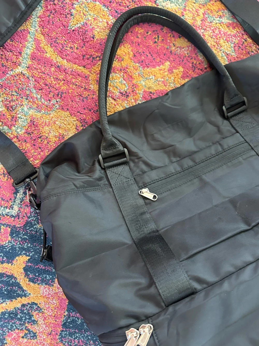 Floless Workshop | Unisex Black Travel Duffel Tote Bag Crossbody/Shoulder Straps